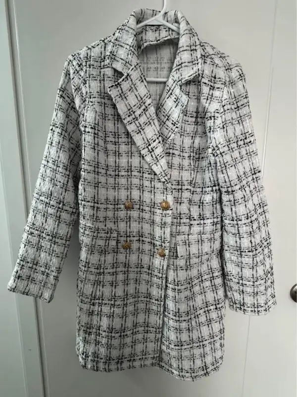 Abrigo de cuadros blanco y negro talla M