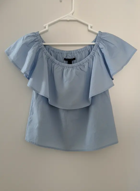 Blusa elegante top lino descubierto celeste forever 21 talla S