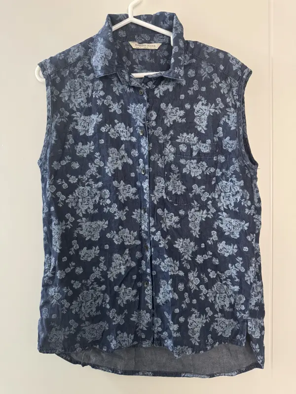 Blusa manga cero azul y celeste marca MANGO talla S